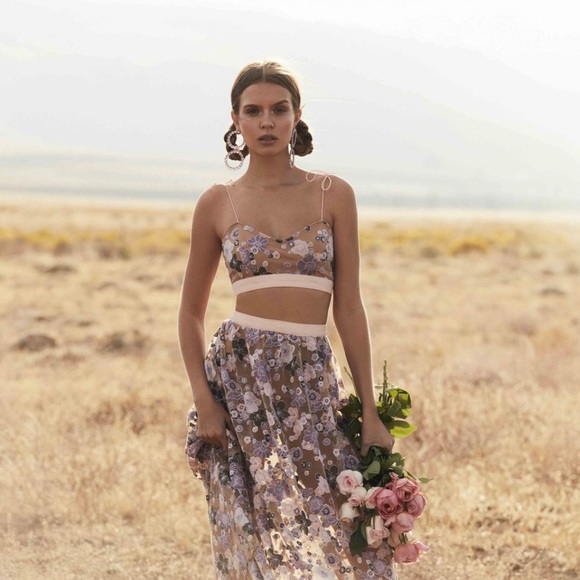 For Love And Lemons Tops - For Love and Lemons Posy Embroidery Crop Top Large NEW NWT